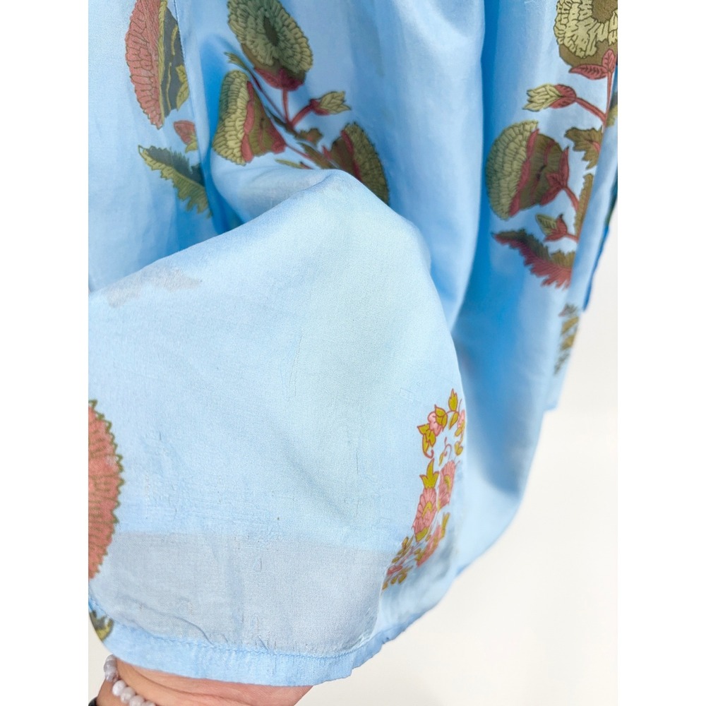 B43 Hannah Artwear Surya Floral Silk Maxi Dress Womens 1 US 6 Blue Puff Sleeve - Picture 10 of 15